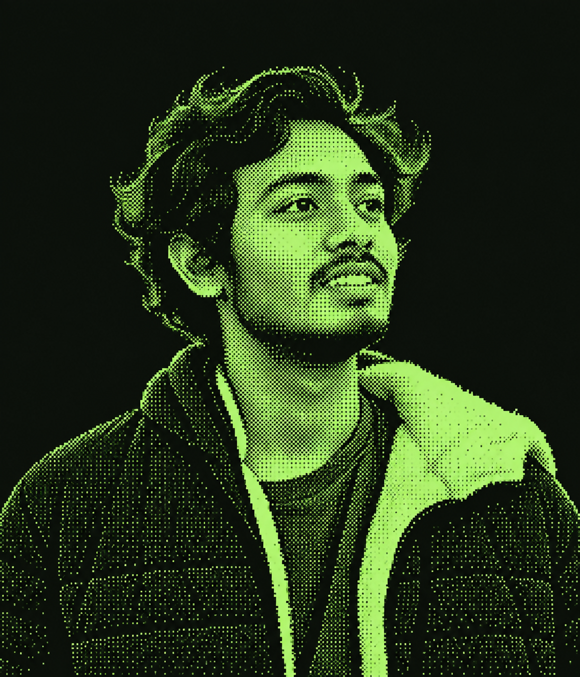 Shamit Fatin in green one-bit pixel art